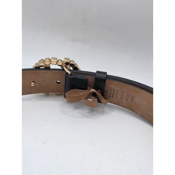 Gucci Black Leather Gold-tone GG Buckle Belt S 80/32 sz main image 12